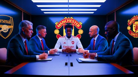 « Arsenal et Man Utd prêts à en découdre » : des négociations secrètes pour le transfert explosif d’Ademola Lookman enflamment le monde du football ! Illustration d'Ademola Lookman en discussion avec Arsenal et Manchester United pour un retour en Premier League (création par IA, illustration non réaliste). Crédit : Ideogram.