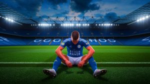 Illustration de l'effondrement de Leicester City en fin de saison (création par IA, illustration non réaliste). Crédit : Ideogram.