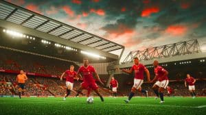 Illustration de la rivalité entre Liverpool et Manchester United pour le recrutement d'Eberechi Eze (création par IA, illustration non réaliste). Crédit : Ideogram.