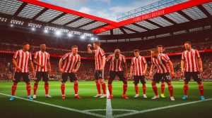 Illustration de la stratégie de renforcement défensif de Sheffield United pour une potentielle montée en Premier League (création par IA, illustration non réaliste). Crédit : Ideogram.
