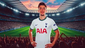 Illustration de Jack Grealish en maillot de Tottenham, symbolisant un transfert potentiel (création par IA, illustration non réaliste). Crédit : Ideogram.