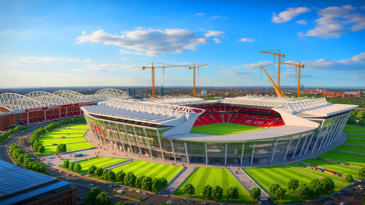« C’est un monstre architectural » : découvrez les images incroyables du futur stade de 100 000 places de Manchester United qui va redéfinir l’expérience sportive Illustration de la vision futuriste du nouveau stade de 100 000 places de Manchester United (création par IA, non réaliste). Crédit : Ideogram
