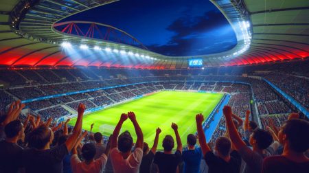 Illustration de l'ambiance passionnée au stade Vélodrome lors d'une soirée de Ligue 1. Image réalisée par IA.