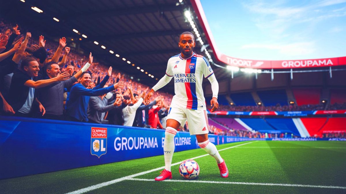 Illustration de l'adieu d'Alexandre Lacazette à l'Olympique Lyonnais. Image réalisée par IA.