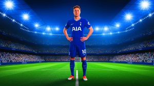 Illustration de Conor Gallagher en tenue de Tottenham, prêt pour un potentiel transfert (création par IA, illustration non réaliste). Crédit : Ideogram.