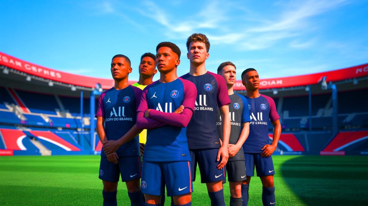 Illustration de jeunes joueurs du Paris Saint-Germain quittant le club. Image réalisée par IA.