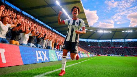 Illustration de Hugo Ekitiké célébrant un but avec l'Eintracht Francfort. Image réalisée par IA.