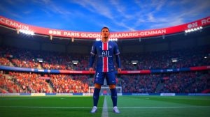 Illustration de Vitinha en tenue du Paris Saint-Germain, symbolisant son importance économique dans le football. Image réalisée par IA.