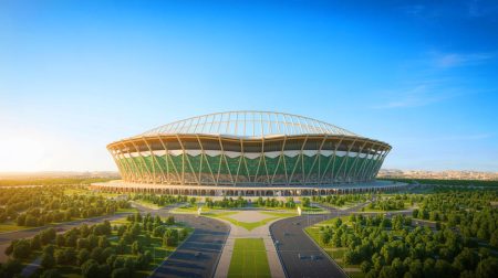 Illustration du Stade King Salman, futur emblème architectural et sportif de Riyad (création par IA, non réaliste). Crédit : Ideogram