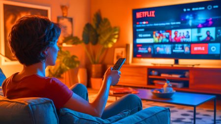 Illustration de l'intégration d'une intelligence artificielle par Netflix pour améliorer les recommandations de visionnage. Image réalisée par IA.