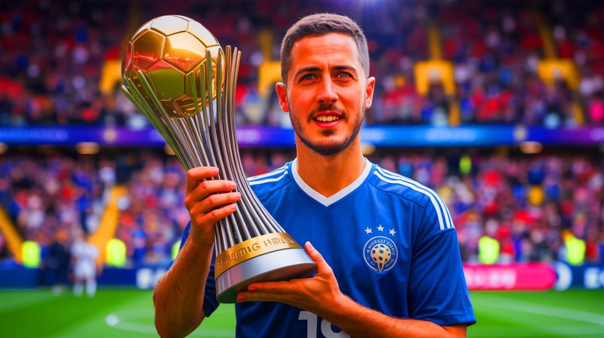 Illustration de la célébration du dribble avec Eden Hazard associé à la Ligue 1. Image réalisée par IA.