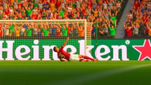 Illustration de la campagne innovante de Heineken liant glissades de footballeurs et réductions sur les bières Silver. Image réalisée par IA.