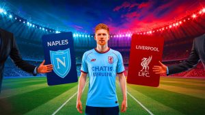 Illustration de Kevin De Bruyne courtisé par Naples et Liverpool (création par IA, non réaliste). Crédit : Ideogram