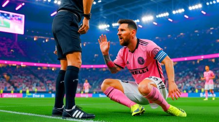 Illustration de Lionel Messi en action sur le terrain avec l'Inter Miami en MLS. Image réalisée par IA.