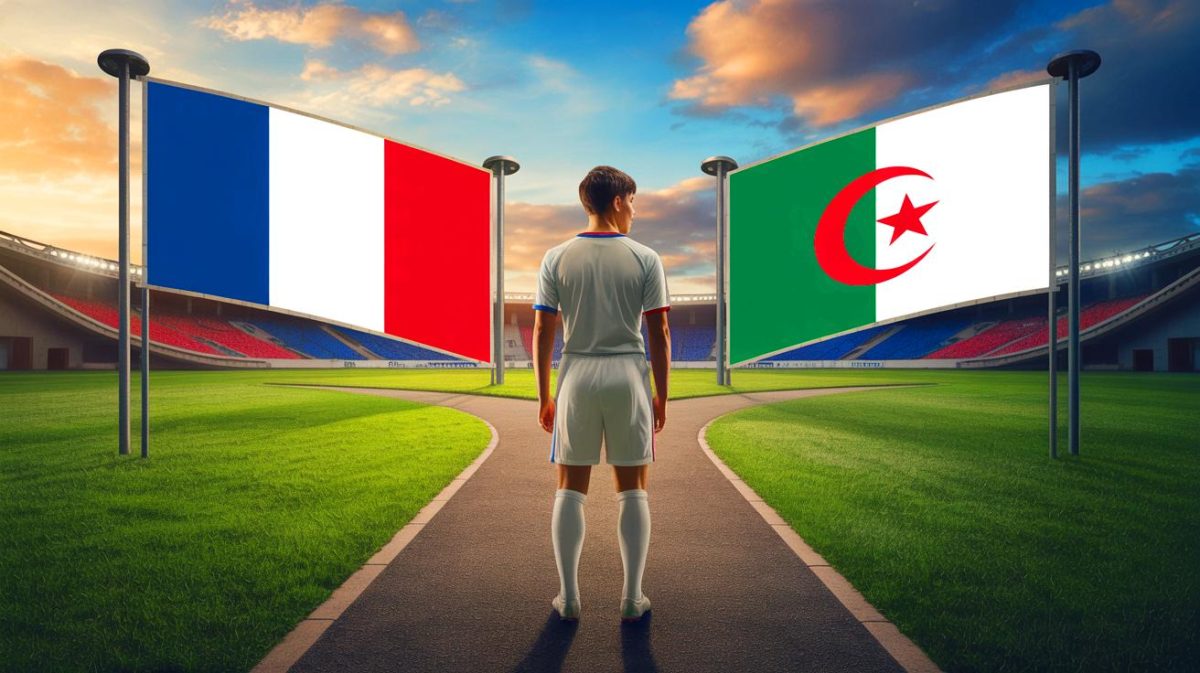 Illustration de Rayan Cherki aux couleurs de l'équipe nationale de son choix. Image réalisée par IA.