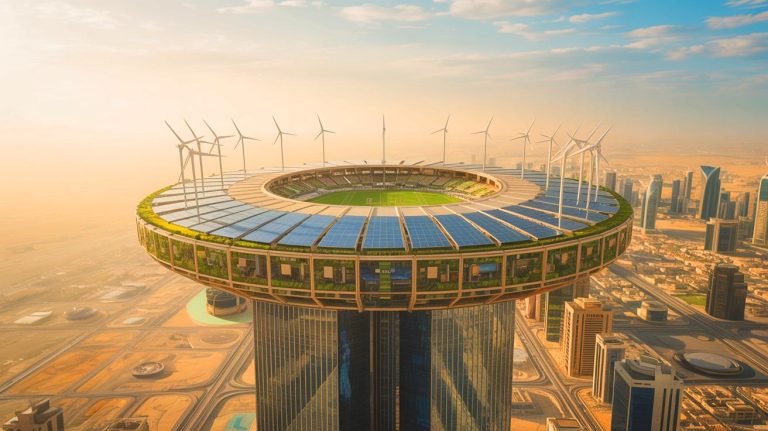 L&rsquo;Arabie saoudite défie la gravité : découvrez ce projet colossal de stade suspendu au sommet d&rsquo;un gratte-ciel vertigineux pour un Mondial céleste inouï
