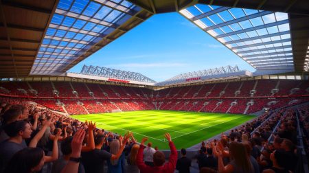 Le choc architectural : découvrez ce stade de 100 000 places à 1 milliard d’euros qui va métamorphoser Manchester United et l’expérience des fans Illustration de la vision futuriste du nouveau stade de Manchester United de 100 000 places. Image réalisée par IA.