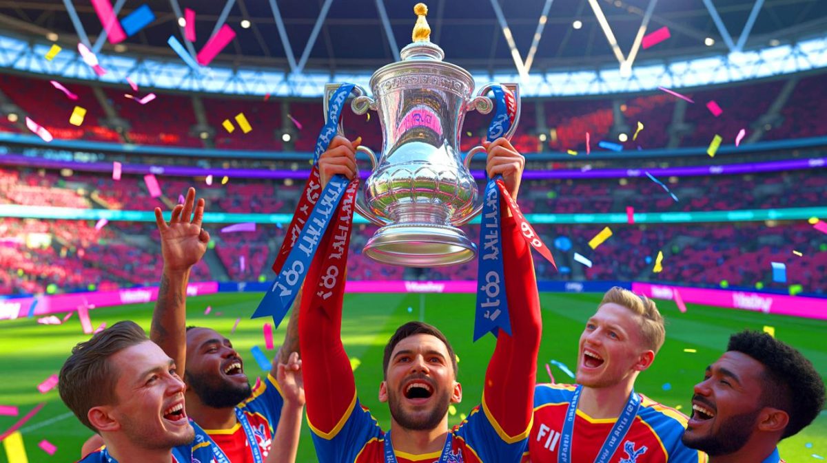 Illustration de la victoire historique de Crystal Palace en FA Cup face à Manchester City. Image réalisée par IA.