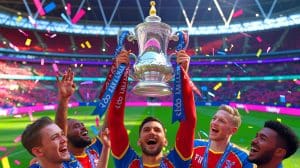 Illustration de la victoire historique de Crystal Palace en FA Cup face à Manchester City. Image réalisée par IA.