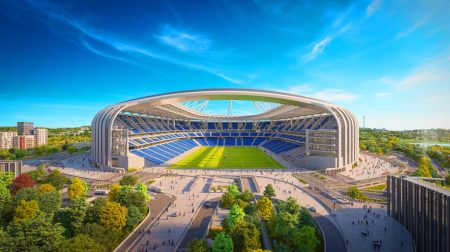 Le choc inattendu : Massy s’impose face à Paris avec un projet de stade géant de 90 000 places qui bouleverse le monde du football Illustration de la maquette du futur grand stade du PSG à Massy. Image réalisée par IA.