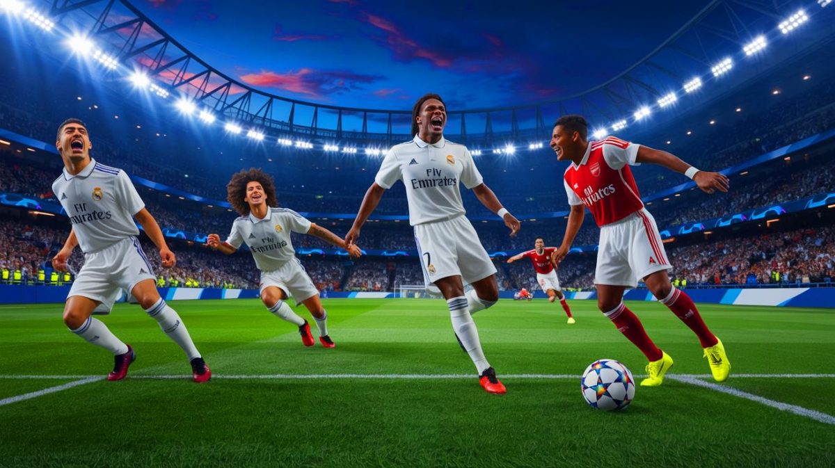 Illustration de la défaite du Real Madrid contre Arsenal en Ligue des Champions. Image réalisée par IA.