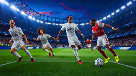 Illustration de la défaite du Real Madrid contre Arsenal en Ligue des Champions. Image réalisée par IA.