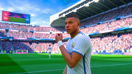 Illustration de Kylian Mbappé lors d'un match avec le Real Madrid (création par IA, non réaliste). Crédit : Ideogram
