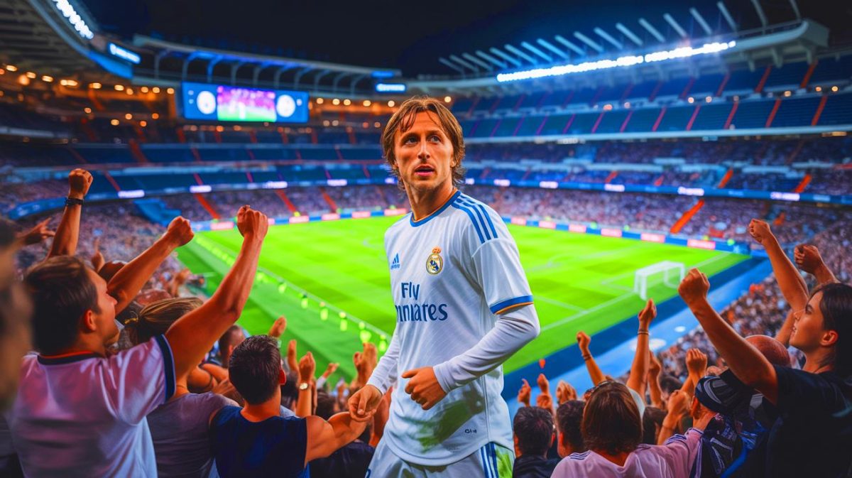 L’incroyable révélation de Zidane : après son discours captivant, toute l’attention se tourne vers Luka Modric au Real Madrid Illustration de Luka Modric quittant le Real Madrid après une carrière légendaire. Image réalisée par IA.