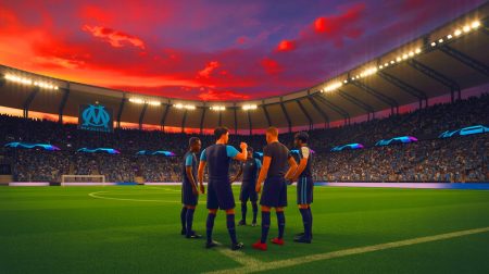 Illustration de l'Olympique de Marseille se préparant pour le mercato estival avec la Ligue des champions en perspective. Image réalisée par IA.