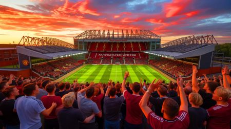 Illustration de Manchester United, club emblématique du football mondial, et de son héritage historique (création par IA, illustration non réaliste). Crédit : Ideogram.