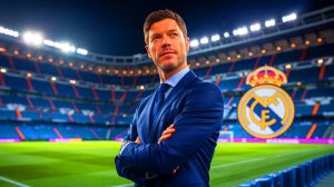 Illustration de Xabi Alonso prenant les commandes du Real Madrid. Image réalisée par IA.