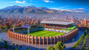 Illustration de l'Estadio Hernando Siles situé à 3 637 mètres d'altitude à La Paz. Image réalisée par IA.