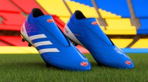 Illustration de la collaboration entre Adidas et Bugatti pour des chaussures de football uniques. Image réalisée par IA.