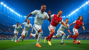 Illustration de la défaite du Real Madrid face à Arsenal en Ligue des Champions (création par IA, non réaliste). Crédit : Ideogram
