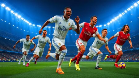 Illustration de la défaite du Real Madrid face à Arsenal en Ligue des Champions (création par IA, non réaliste). Crédit : Ideogram