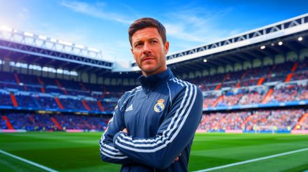Illustration de Xabi Alonso en tant que nouvel entraîneur du Real Madrid. Image réalisée par IA.