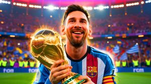 Illustration de Lionel Messi couronné meilleur joueur de football de tous les temps selon l'IFFHS. Image réalisée par IA.