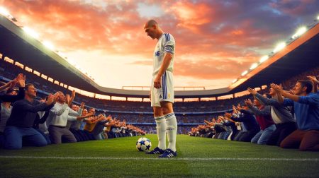 Illustration de Zinedine Zidane quittant le Real Madrid après son dernier match en 2006. Image réalisée par IA.