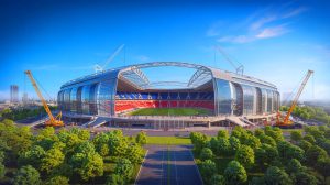 Illustration de la conception du nouveau stade du PSG à Massy. Image réalisée par IA.
