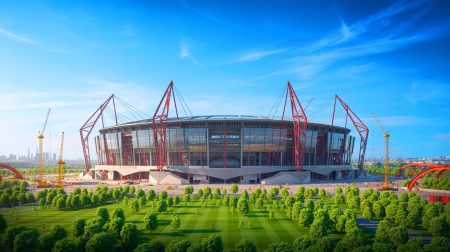 Un désastre à un milliard d’euros : ce défaut colossal qui menace l’avenir du nouveau stade du PSG et choque tout un pays Illustration de la proposition du nouveau stade du PSG à Poissy ou Massy. Image réalisée par IA.