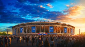 Illustration de l'attribution contestée de la concession du Stade de France. Image réalisée par IA.