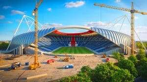Illustration du projet du nouveau stade du PSG à Massy (création par IA, non réaliste). Crédit : Ideogram