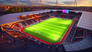Illustration de la transformation ambitieuse du Stadium de Toulouse en un lieu moderne et incontournable. Image réalisée par IA.