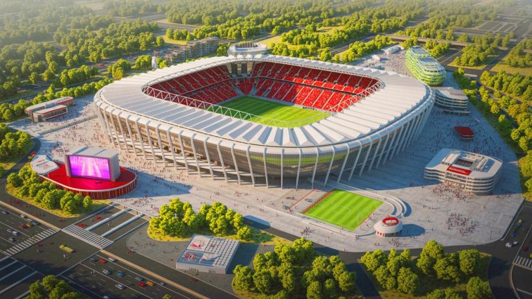 Une vision futuriste dévoilée : plongez dans le projet colossal du PSG avec un stade de 60 000 places et sa zone commerciale innovante révélés par l’IA