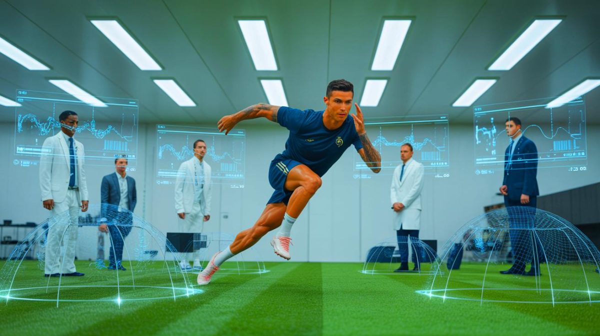 Illustration de Cristiano Ronaldo en négociations pour prolonger son contrat avec Al-Nassr. Image réalisée par IA.