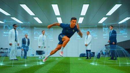 Illustration de Cristiano Ronaldo en négociations pour prolonger son contrat avec Al-Nassr. Image réalisée par IA.