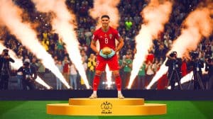 Illustration de la performance d'Achraf Hakimi lors de la victoire du PSG contre Seattle en Coupe du Monde des Clubs. Image réalisée par IA.