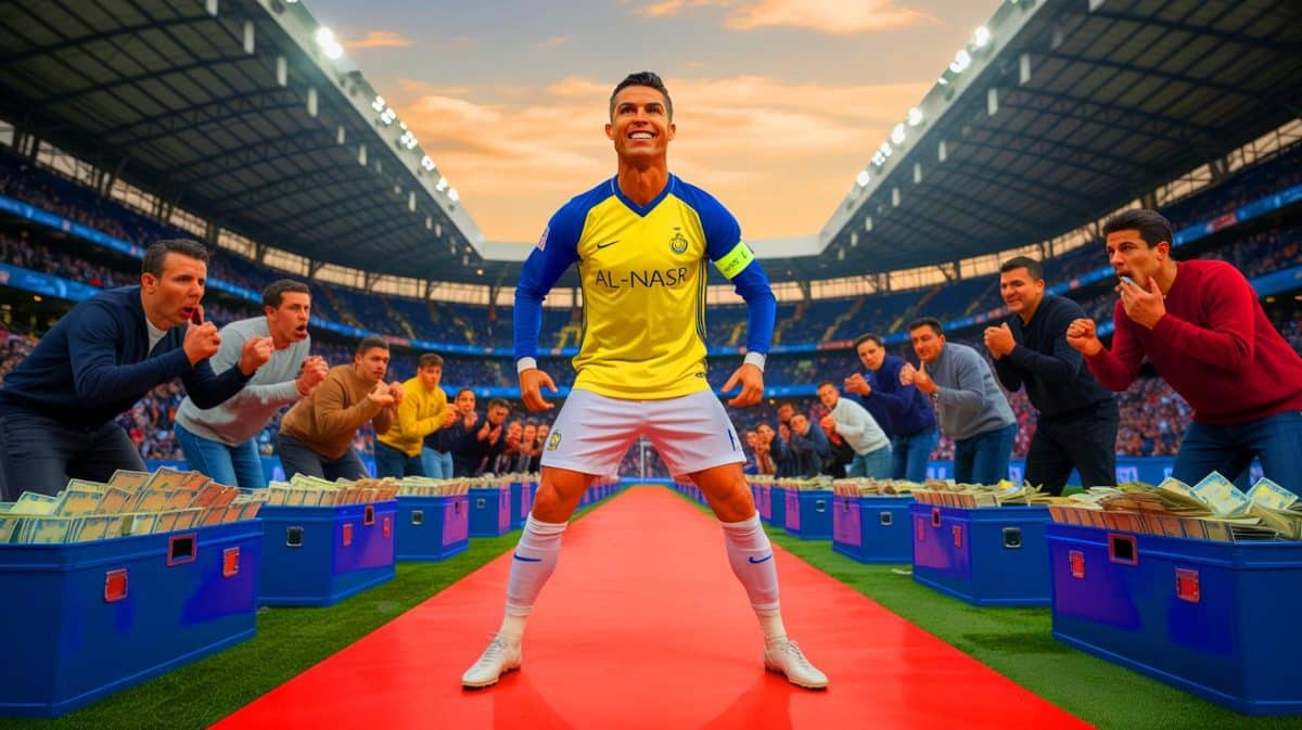 Al-Nassr perd toute mesure : 400 millions d’euros pour Ronaldo, un montant qui scandalise même les fans les plus fidèles Illustration de Cristiano Ronaldo signant son contrat avec Al-Nassr. Image réalisée par IA.