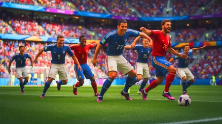 Illustration de la rencontre entre la France et l'Espagne en demi-finale de la Ligue des Nations. Image réalisée par IA.