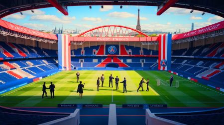 « Hidalgo tend la main au PSG » : le Parc des Princes pourrait redevenir un terrain d’entente inattendu Illustration de la négociation entre le PSG et la mairie de Paris concernant l'avenir du Parc des Princes. Image réalisée par IA.